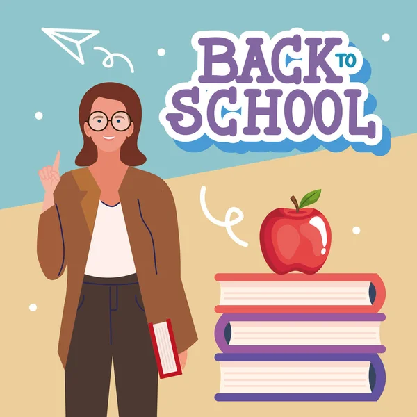 Back School Lettering Female Teacher Poster — Vetor de Stock
