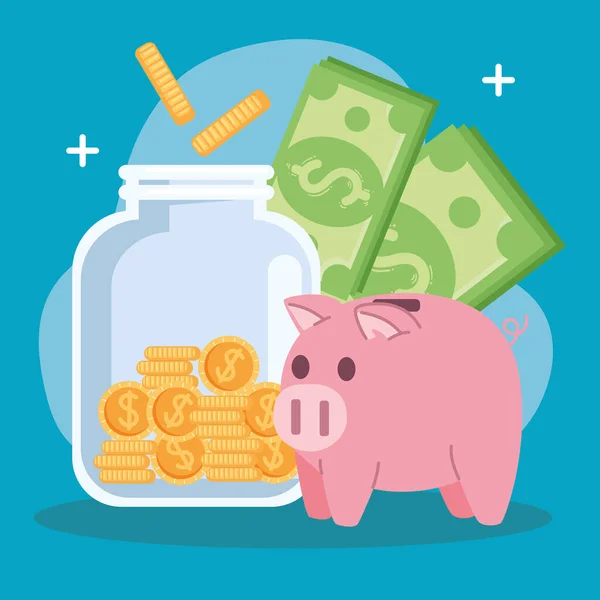 猪和钱的图标 — 图库矢量图片