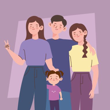 Dört Koreli aile üyesi karakter sahnesi