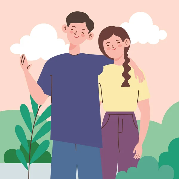 Korean Lovers Couple Landscape — Stock Vector