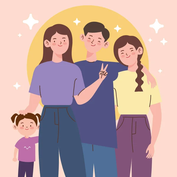 Mutlu Dört Koreli Aile Üyesi — Stok Vektör