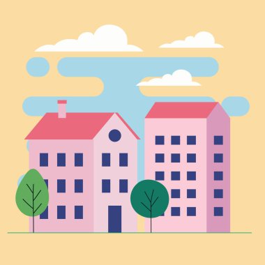 pembe binalar ve ağaçlar