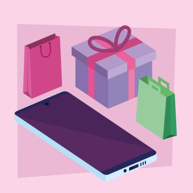 akıllı telefon hediye ve alışveriş poşetleri simgeleri