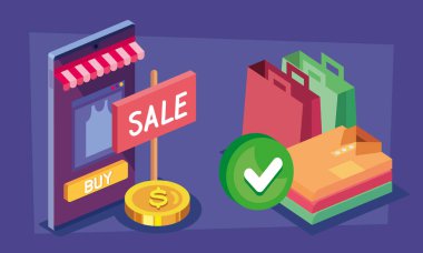 Alışveriş aksesuarları ve akıllı telefon simgeleri