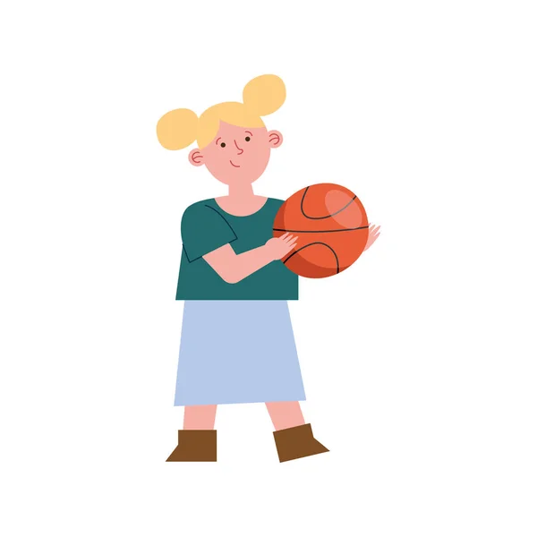 Blond Girl Basket Balloon Character — Stock Vector