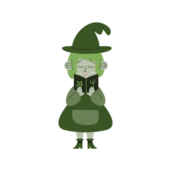 Halloween Green Witch Standing Character — Stock Vector
