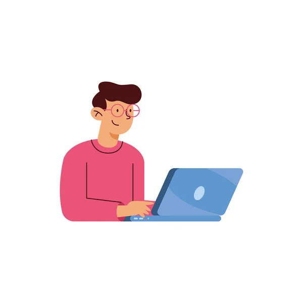 Man Using Laptop Isolated Icon — Stock Vector