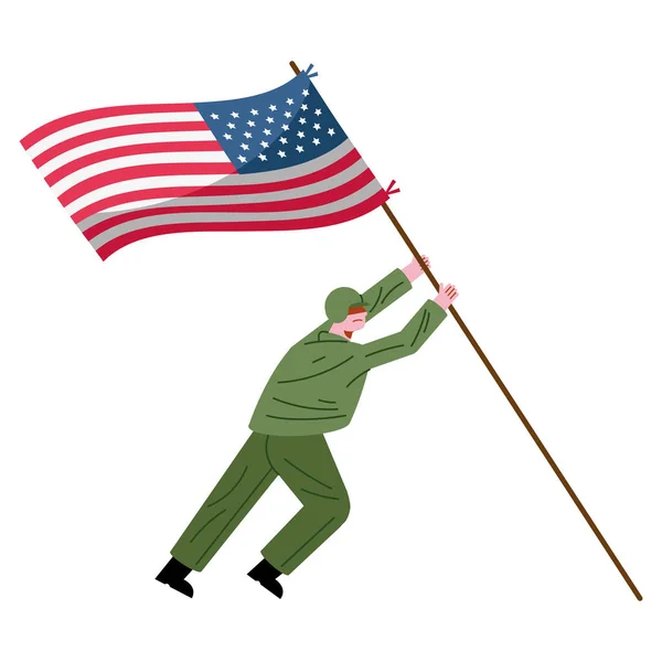 Soldado Levantando Carácter Bandera — Vector de stock