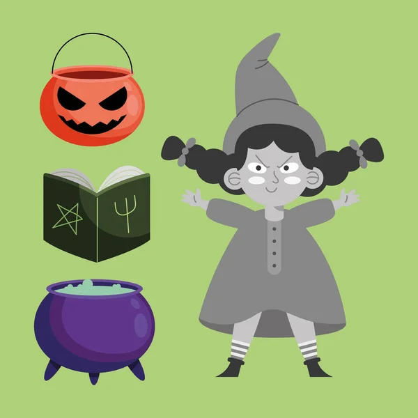 Witch Halloween Set Icons — Stock Vector