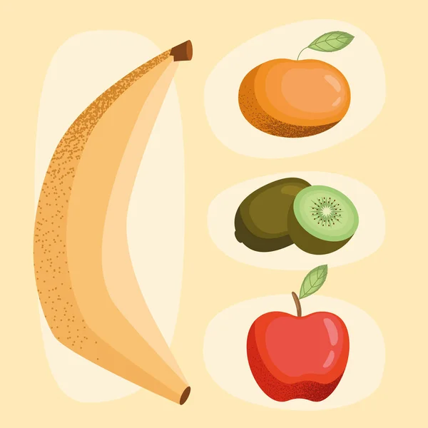 Quatro Ícones Saudáveis Frutas Frescas — Vetor de Stock
