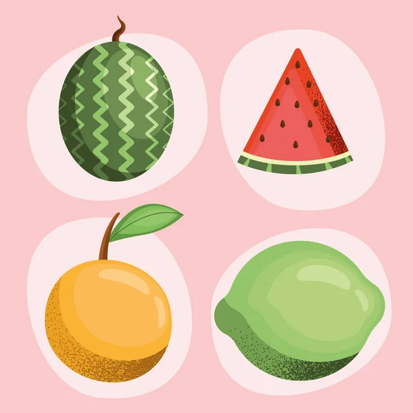Φρέσκα Τέσσερα Φρούτα Υγιή Εικονίδια — Διανυσματικό Αρχείο