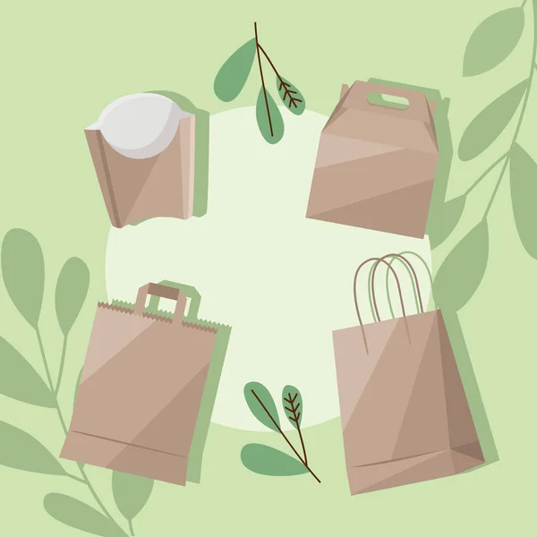 Four Eco Packaging Mockup Set Icons — Stock Vector