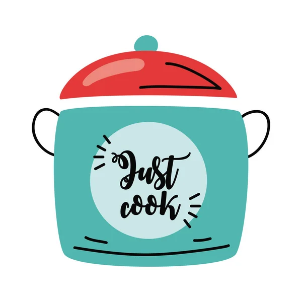 Just Cook Lettering Pot Icon — Stock Vector