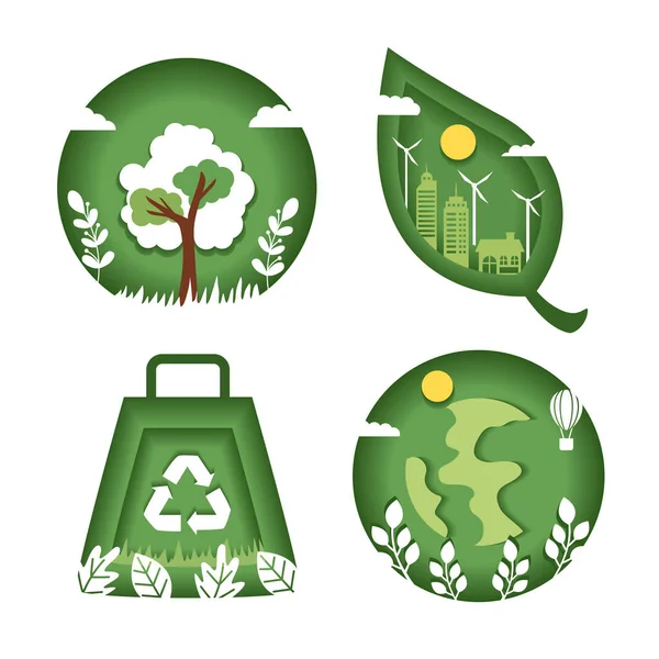 Cztery Ekologiczne Ikony Zestawu — Wektor stockowy