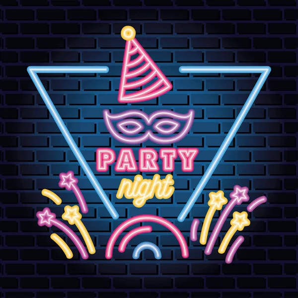 Neon Party Night Lettering Hat — Stock Vector