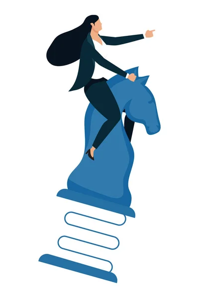 Mujer Negocios Saltando Personaje Caballo Ajedrez — Vector de stock