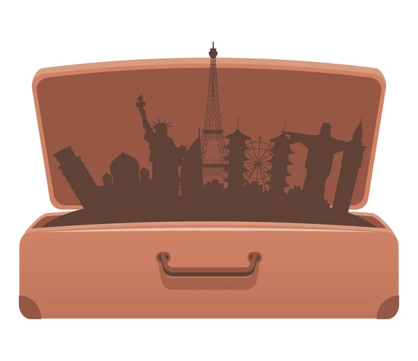 World Landmarks Suitcase Icon — Stock Vector