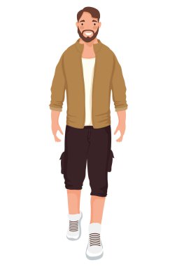 young bearded man walking character