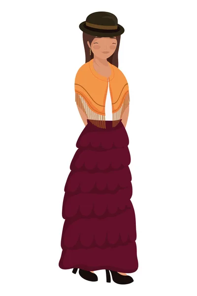 Young Bolivian Woman Standing Character — Stock Vector
