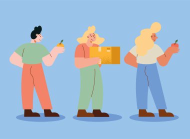 Çeşitli kişiler alışveriş karakterleri grubu