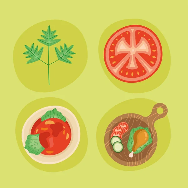 Nutritive Food Set Four Icons — Stock Vector