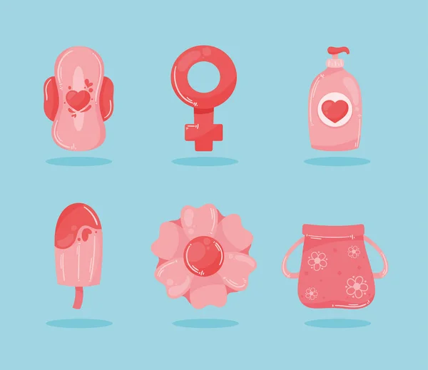 Seis Ícones Menstruação Feminina — Vetor de Stock