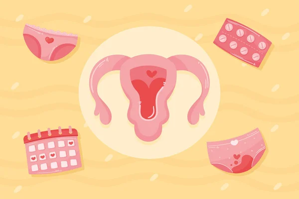 Cinco Iconos Menstruación Femenina — Archivo Imágenes Vectoriales