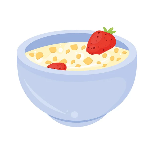 Leche Con Cereales Desayuno Fresas — Vector de stock
