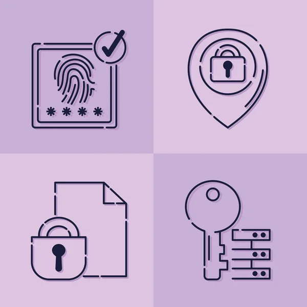 Cuatro Iconos Seguridad Cibernética — Vector de stock