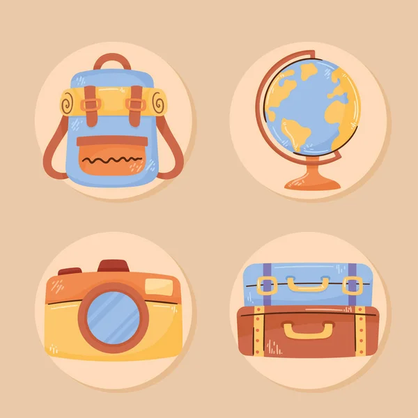 Four Travel Vacations Set Icons — 스톡 벡터