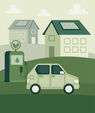 Yeşil şehir posterinde eko araba