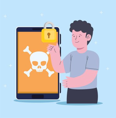 Bilgisayarlı adam siber güvenlik karakteri