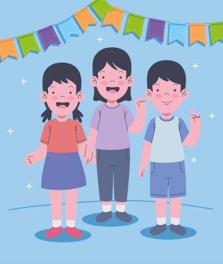 Çiçekli küçük çocuklar sahnesi