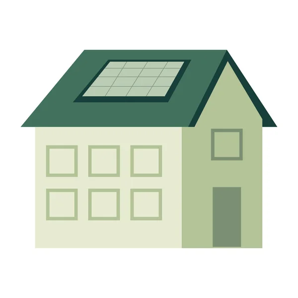 Зеленый Дом Иконкой Солнечной Панели — стоковый вектор