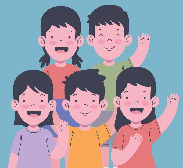 Fünf Kleine Kinder Glückliche Charaktere — Stockvektor