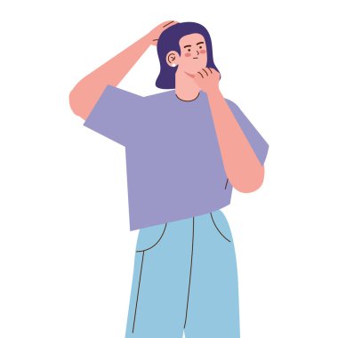 Kadın leylak rengi bluz giymeyi düşünüyor.