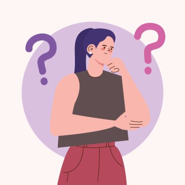 Kadın avatar karakter simgesi düşünüyor