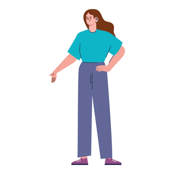 Jeune Femme Debout Position Caractère — Image vectorielle