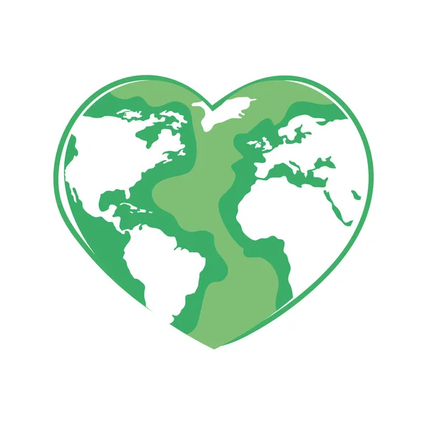 Green Earth Heart Shape Icon — Stock Vector
