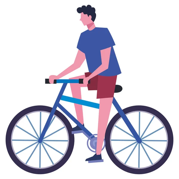 Young Man Riding Bike Character — 图库矢量图片