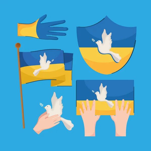 Cinco Ukraine Paz Establecer Iconos — Archivo Imágenes Vectoriales