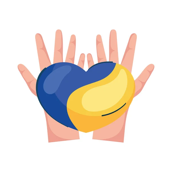 Mains Avec Drapeau Ukraine Dans Icône Cœur — Image vectorielle