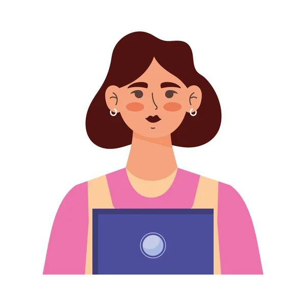 Жінка Використовує Персонаж Ноутбука — стоковий вектор