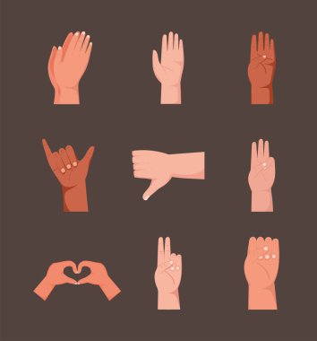 Dokuz el hareketi belirlenmiş simgeler