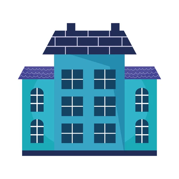 Blue Building Front Facade Icon — Stock Vector