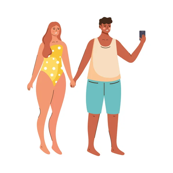 Jovem Casal Turistas Com Smartphone —  Vetores de Stock