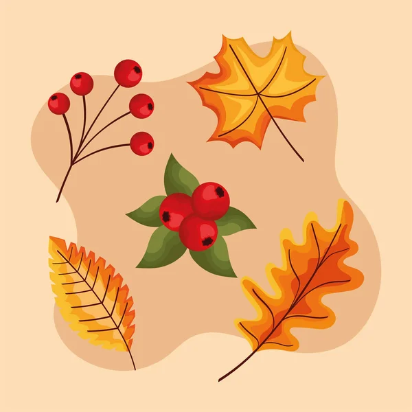 Five Autumn Season Set Icons — Stock Vector