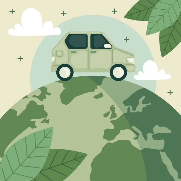 Ecology Car World Planet Icons — Stock Vector