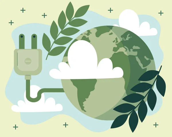 Ecology World Planet Energy Plug Icons — Stock Vector