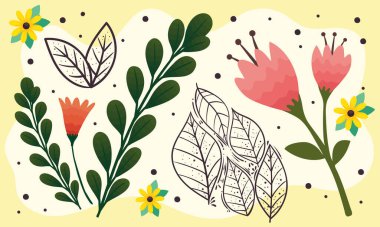 pembe ve sarı çiçek desenli dekoratif